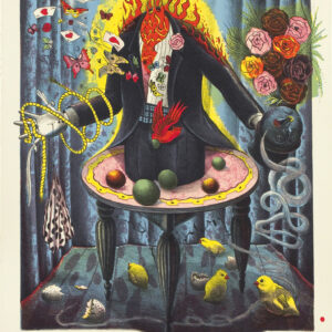 Nick Bubash - Magician (from The Entertainers), 1998 Available ONLY with Suite of Six Medium: 6 Color Lithograph Edition: 30 Paper: Arches Cover, Buff Paper Size: 24.75″ x 18.5″ Image Size: 21.25″ x 16″ (irregular)