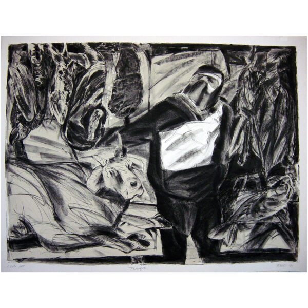 Richard Dishinger - Poacher, 1991 Medium: 3 Color Lithograph Edition: 9 Paper: Rives BFK, White Paper Size: 32.5″ x 42″ Image Size: 30″ x 40″ (irregular)
