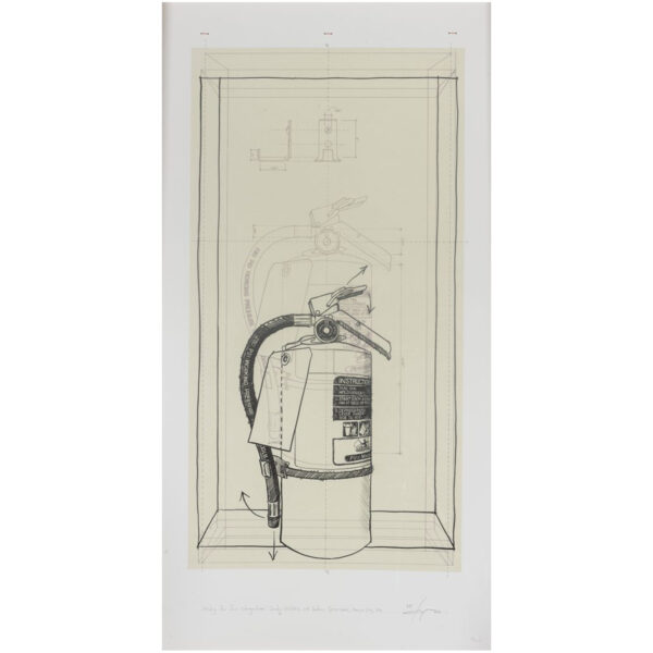 Patrick Duegaw - Study for Fire Extinguisher: Leedy-Voulkos Art Center, Crossroads, Kansas City, MO, 2014 Lithograph on Paper 3 Color, Chine Colle Edition of 20 34.25 x 17.25 inches
