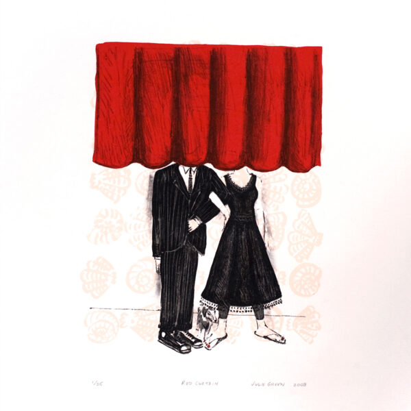Julie Green - Red Curtain, 2008 Medium: Lithograph Edition: 25 Paper: Rives BFK, White Paper Size: 19″ x 15″ Image Size: 11.25″ x 8.5″ (irregular)