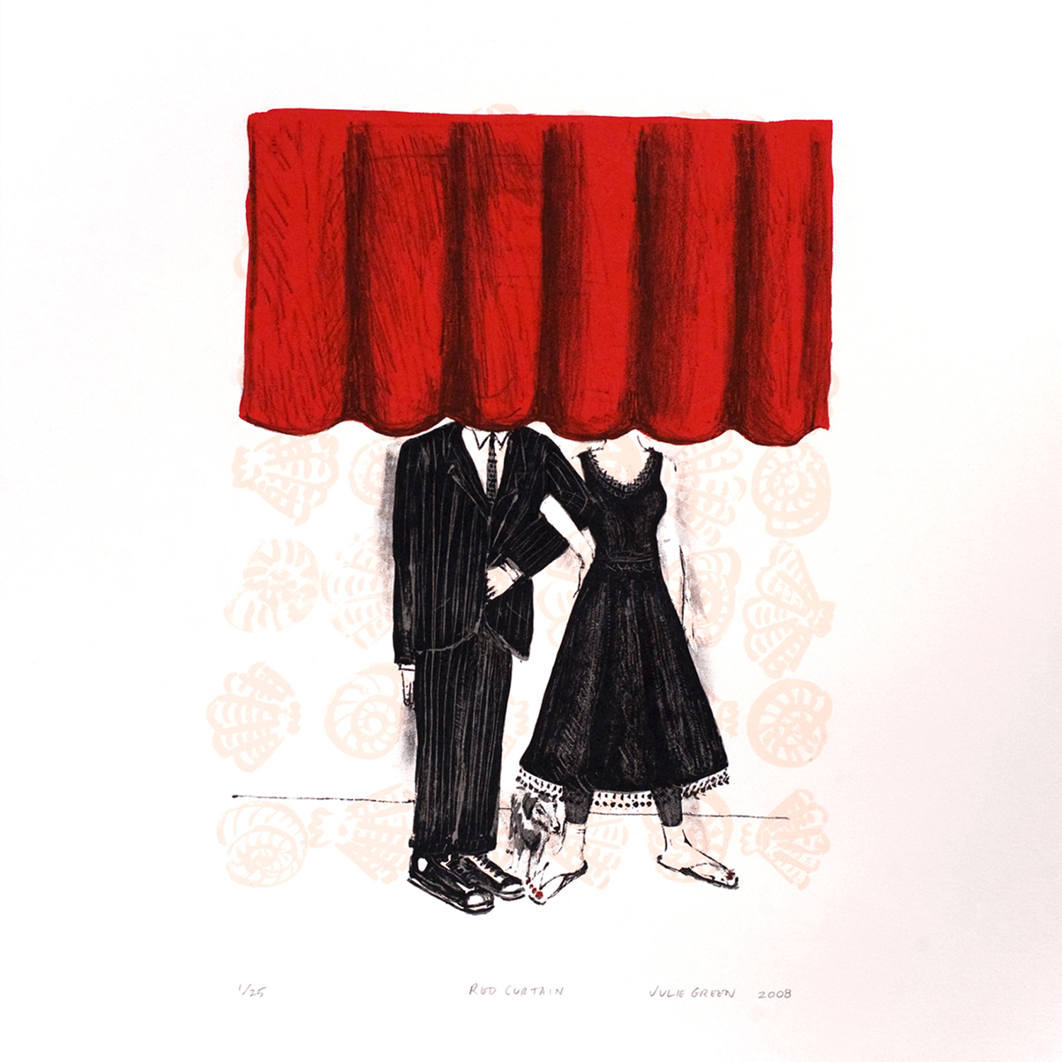 Julie Green - Red Curtain, 2008 Medium: Lithograph Edition: 25 Paper: Rives BFK, White Paper Size: 19″ x 15″ Image Size: 11.25″ x 8.5″ (irregular)