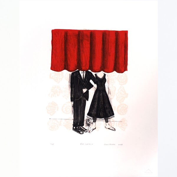 Julie Green - Red Curtain, 2008 Medium: Lithograph Edition: 25 Paper: Rives BFK, White Paper Size: 19″ x 15″ Image Size: 11.25″ x 8.5″ (irregular)