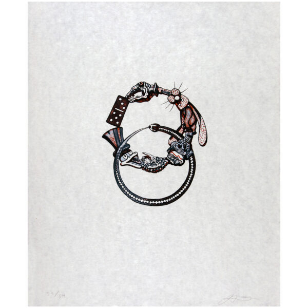 Benito Huerta - Rings of Life, 1998 Medium: 3 Color Lithograph Edition: 39 Paper: Kitakata Paper Size: 20.5″ x 17″ Image Size: 8.25″ x 7″ (irregular)