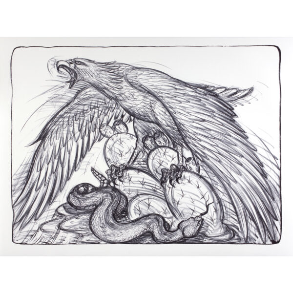 Luis Jiménez - Eagle & Snake, 2008 Medium: Lithograph Edition: 40 Paper: Arches Cover White Paper Size: 33.75″ x 43″ Image Size: 28.75″ x 38.75″ (irregular) (Estate Signed/Stamped) Copyright: The Artist Rights Society