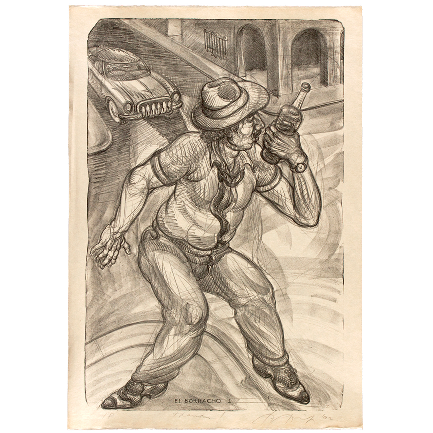 Luis Jimenez - El Borracho I,II (Diptych) (1992) LJ-92-4/4A Medium: Lithograph Edition: 54 Paper: Okawara Paper Size: 37″ x 25.5″ Image Size: 34″ x 22.5″ (irregular)