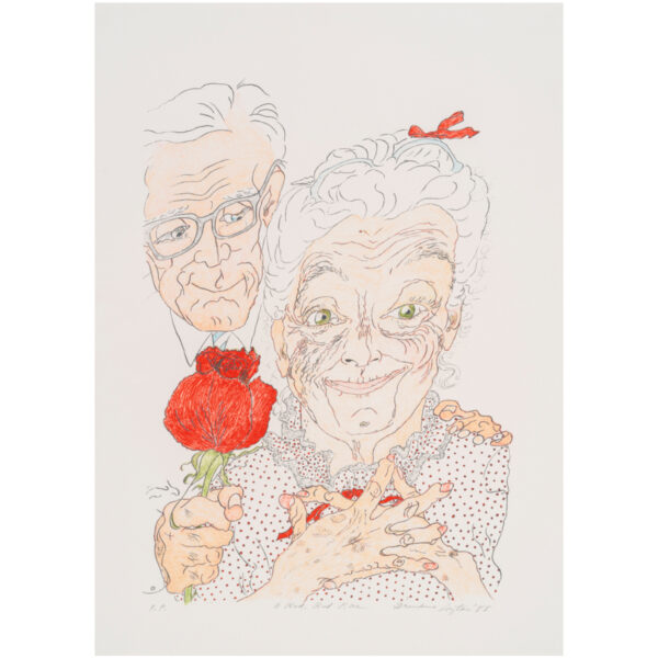 Elisabeth "Grandma" Layton - A Red, Red Rose, 1988 Medium: Lithograph Edition: 50 Paper: Rives BFK, White Paper Size: 26.25” x 15” Image Size: 22.25” x 15” (irregular)