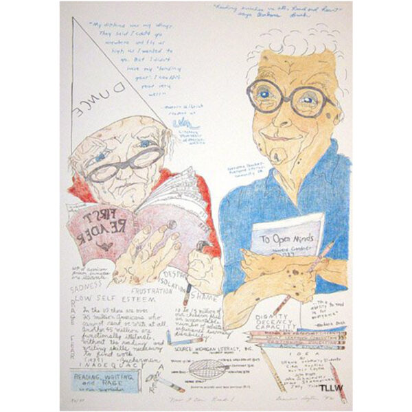 Elisabeth "Grandma" Layton - Now I Can Read!, 1993 Medium: 4 Color Lithograph Edition: 38 Paper: Rives BFK, White Paper Size: 33.25″ x 24″ Image Size: 32″ x 22.5″ (irregular)