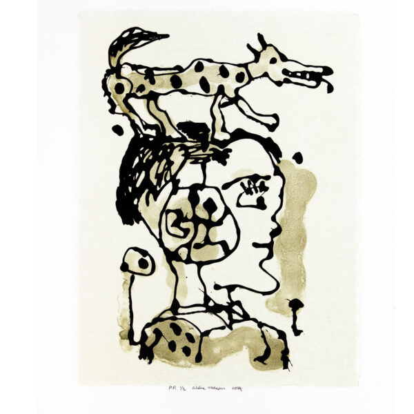 Alden Mason - Dalmation Derby (1994) Medium: 2 Color Lithograph with chine collé Edition: 24 Paper: Arches Cover, White with Sekishu chine collé Paper Size: 20″ x 15″ Image Size: 14.25″ x 9.5″ (irregular)