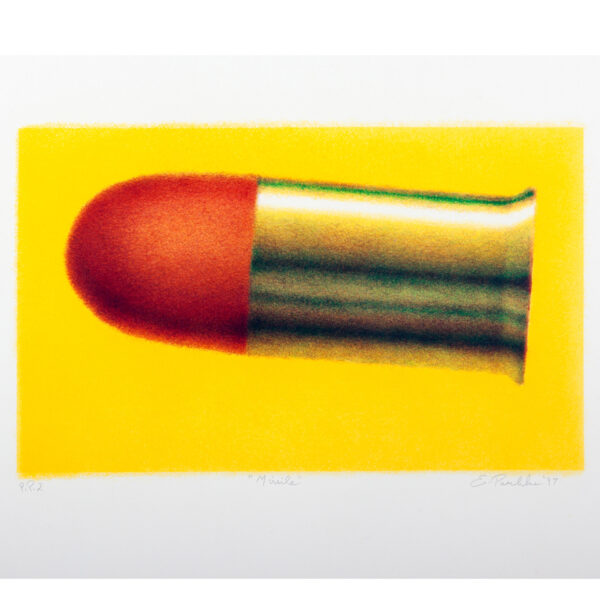 Ed Paschke - Missile (1997) EP-96-3 Medium: 5 Color Lithograph Edition: 44 Paper: Arches Cover, Buff Paper Size: 17.25″ x 23.5″ Image Size: 11.25″ x 18.75″