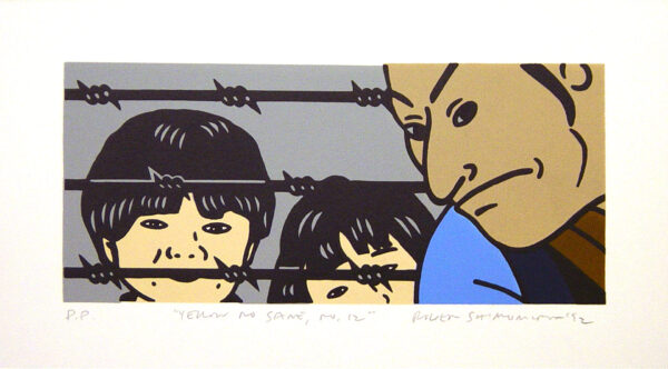 Roger Shimomura - Yellow No Same #12, 1992 Medium: 8 Color Lithograph Edition: 45 Paper: Rives BFK, White Paper Size: 5.5″ x 10″ Image Size: 3.5″ x 8″