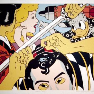 Roger Shimomura - Kabuki Play, 1985 Medium: 8 Color Lithograph Edition: 55 Paper: Rives BFK, White Paper Size: 23″ x 31″ Image Size: 21″ x 29″