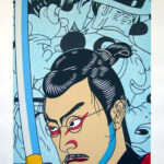 Roger Shimomura - Kansas Samurai, 2004 Medium: 7 Color Lithograph Edition: 46 Paper: Arches Cover, White Paper Size: 44.75″ x 31″ Image Size: 38.75″ x 26″