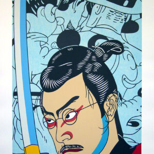 Roger Shimomura - Kansas Samurai, 2004 Medium: 7 Color Lithograph Edition: 46 Paper: Arches Cover, White Paper Size: 44.75″ x 31″ Image Size: 38.75″ x 26″