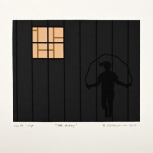 Roger Shimomura - Minidoka Snapshots: The Enemy, 2010 Medium: 4 Color Lithograph Edition: 30 Paper: Rives BFK, White Paper Size: 9.875″ x 10.75″ Image Size: 6.5″ x 8″