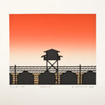 Roger Shimomura - Minidoka Snapshots: Reveille, 2010 Medium: 4 Color Lithograph Edition: 30 Paper: Rives BFK, White Paper Size: 9.875″ x 10.75″ Image Size: 6.5″ x 8″