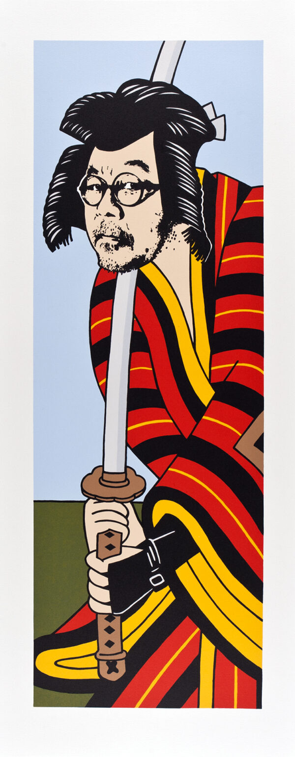 Roger Shimomura - American Buddahead, 2012 Medium: Color Lithograph Edition: 35 Paper: Arches Cover, White Paper Size: 33.5″ x 13″ Image Size: 29.5″ x 10″
