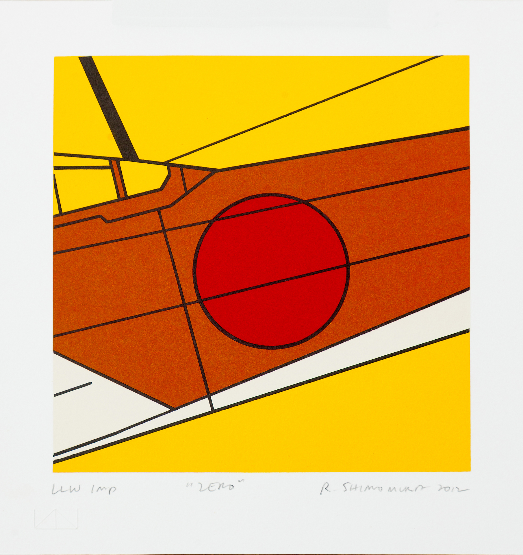 Roger Shimomura - Zero, 2012 Medium: Lithograph Edition: 30 Paper: Rives BFK, White Paper Size: 9.5″ x 10″ Image Size: 7.5” x 7.5”