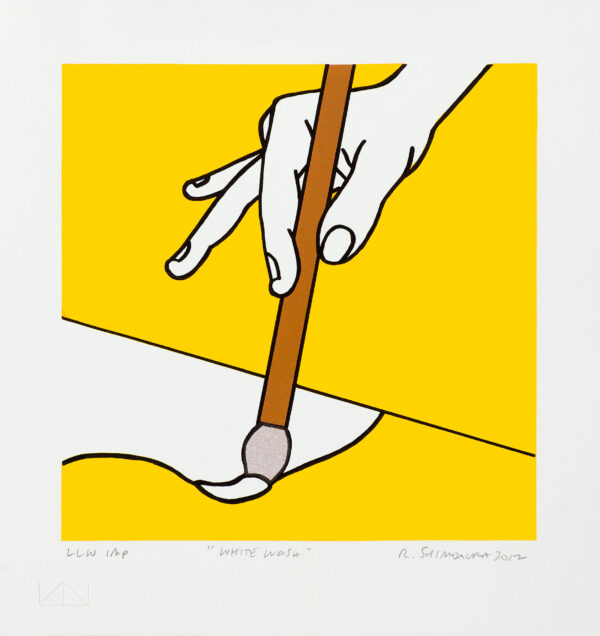 Roger Shimomura - White Wash, 2012 Medium: Lithograph Edition: 30 Paper: Rives BFK, White Paper Size: 9.5″ x 10″ Image Size: 7.5” x 7.5”