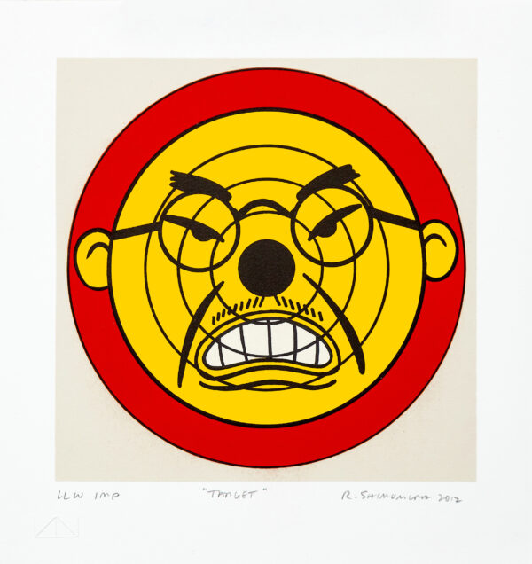 Roger Shimomura - Target, 2012 Medium: Lithograph Edition: 30 Paper: Rives BFK, White Paper Size: 9.5″ x 10″ Image Size: 7.5” x 7.5”