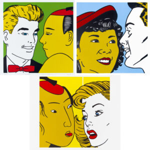 Roger Shimomura - Lovers - PORTFOLIO, 2015 Medium: Lithograph Edition: 45 Paper: Rives BFK, White Paper Size: 14″ x 13.5″ Image Size: 10.5″ x 10.5″