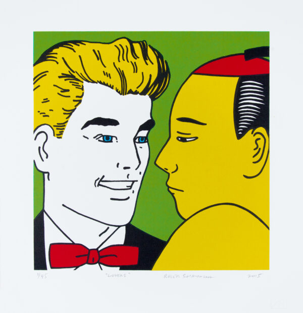 Roger Shimomura - Lovers, 2015 Medium: 5 Color Lithograph Edition: 45 Paper: Rives BFK, White Paper Size: 14″ x 13.5″ Image Size: 10.5″ x 10.5″