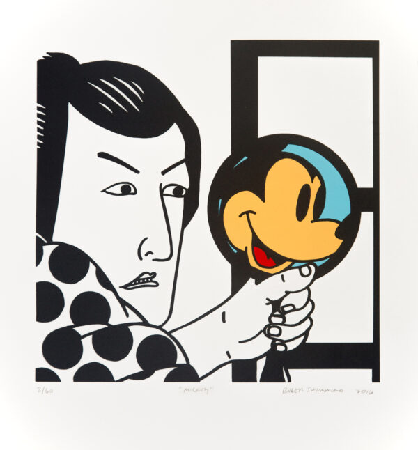 Roger Shimomura - Mickey, 2016 Medium: 4 Color Lithograph Edition: 60 Papers: Somerset, Soft White Paper Size: 14″ x 13″ Image Size: 10.5″ x 10.5″ (irregular)
