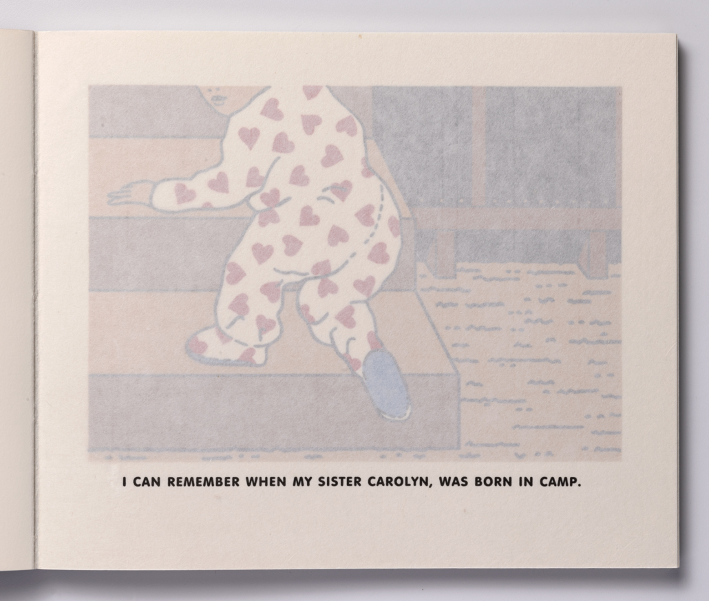 Roger Shimomura - Memories of Childhood, 1999 A handmade book Medium: Color Lithograph bound in a handmade book Edition: 30 Paper: Somerset, Soft White and Japanese Goyu Paper Size: 10″ x 12″ Image Size: 7″ x 10″