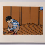 Roger Shimomura - Memories of Childhood, 1999 A handmade book Medium: Color Lithograph bound in a handmade book Edition: 30 Paper: Somerset, Soft White and Japanese Goyu Paper Size: 10″ x 12″ Image Size: 7″ x 10″