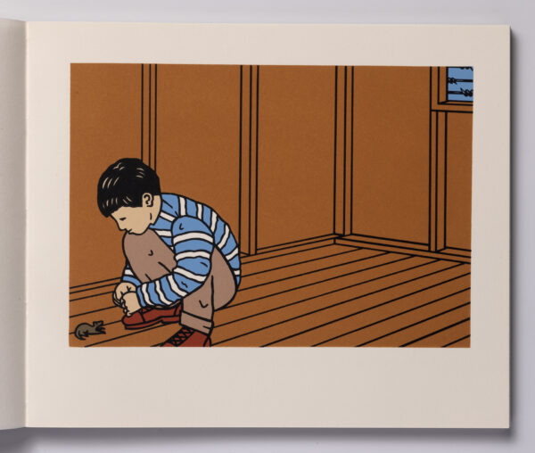 Roger Shimomura - Memories of Childhood, 1999 A handmade book Medium: Color Lithograph bound in a handmade book Edition: 30 Paper: Somerset, Soft White and Japanese Goyu Paper Size: 10″ x 12″ Image Size: 7″ x 10″