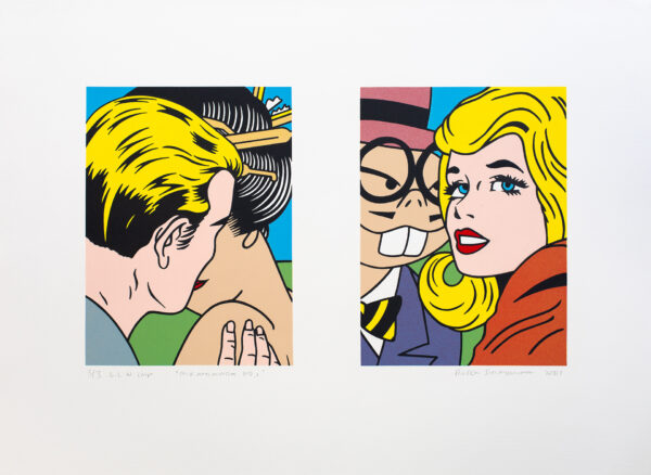 Roger Shimomura - Mix and Match I, 2001 Medium: 6 Color Lithograph Edition: 47 Paper: Arches Cover, White Paper Size: 20.5″ x 28.5″ Image Size: 12″ x 21″