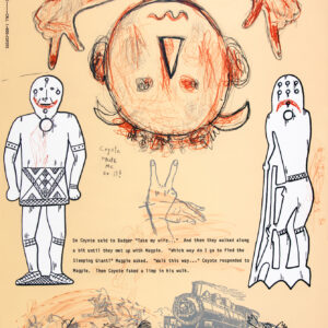 Jaune Quick-To-See Smith - Humor, (from Survival, suite of four), 1996 Medium: 4 Color Lithograph Edition: 50 Paper: Arches Cover, White Paper Size: 36″ x 24.75″ Image Size: Same