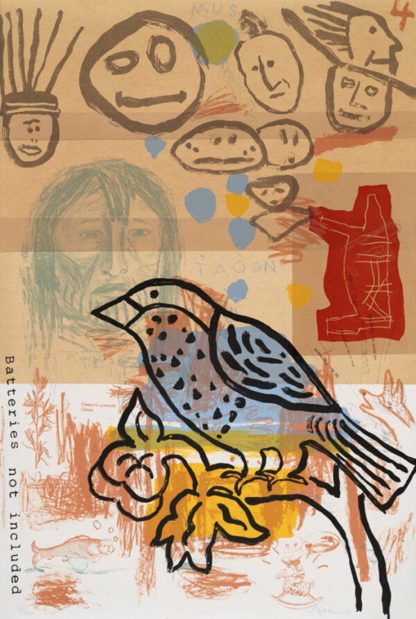 Jaune Quick-To-See Smith - Four Directions, 1995 Medium: 7 Color Lithograph Edition: 200 Paper: Rives BFK, White Tea-stained Tableau Paper Size: 44.5″ x 30″ Image Size: Same
