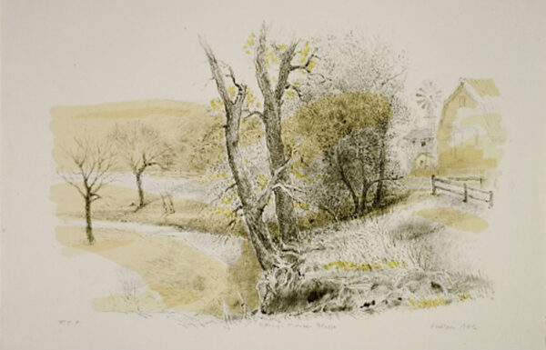 Robert Sudlow- Spring Pioneer's Bluff, 1982 Medium: Lithograph Edition: 42 Paper: Rives BFK Paper Size: 12" x 18"