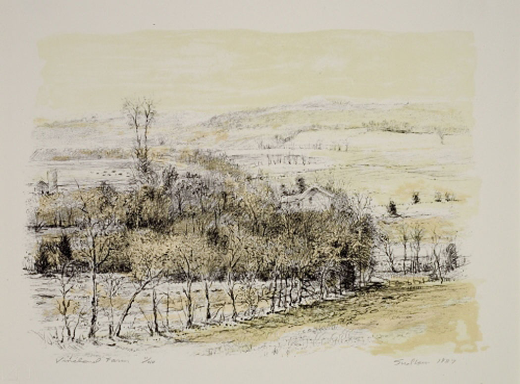 Robert Sudlow - Vinland Farm, 1987 Medium: Lithograph Edition: 40 Paper: Rives BFK, White Paper Size: 11″ x 15″ Image Size: 9 1/2" x 13" (approx)