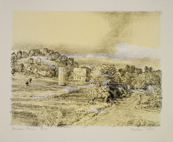 Robert Sudlow - Shuck's Farm, 1989 Medium: Lithograph Edition: 35 Paper: Rives BFK, White Paper Size: 9 1/2” x 11 1/2” Image Size: 7 3/4” x 10” (approximate)