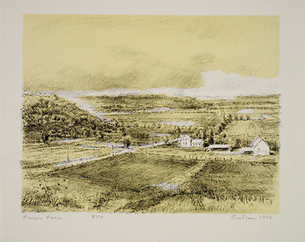 Robert Sudlow - Price's Farm, 1989 Medium: Lithograph Edition: 35 Paper: Rives BFK, White Paper Size: 9 1/2” x 11 1/2” Image Size: 7 3/4” x 10” (approximate)