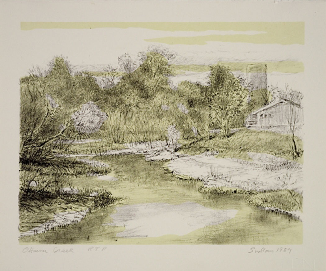 Robert Sudlow - Ottawa Creek, 1989 Medium: Lithograph Edition: 35 Paper: Rives BFK, White Paper Size: 9 1/2” x 11 1/2” Image Size: 7 3/4” x 10” (approximate)