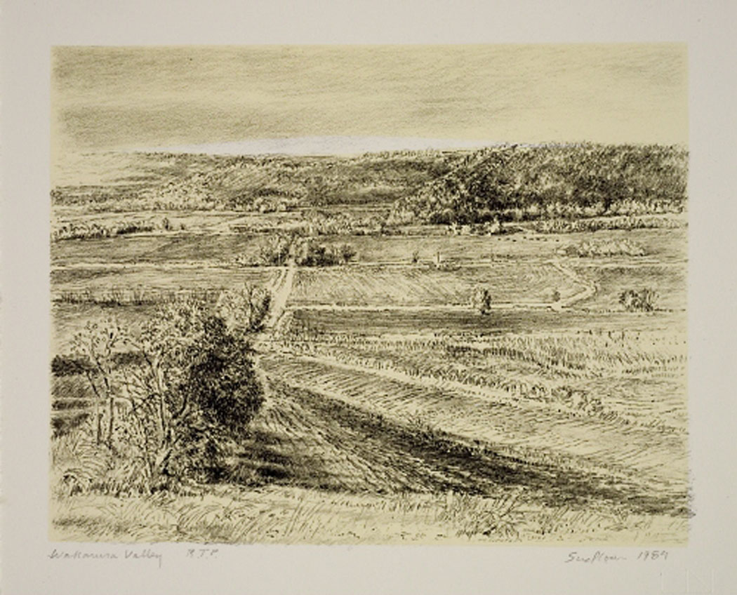 Robert Sudlow - Wakarusa Valley, 1989 Medium: Lithograph Edition: 35 Paper: Rives BFK, White Paper Size: 9 1/2” x 11 1/2” Image Size: 7 3/4” x 10” (approximate)