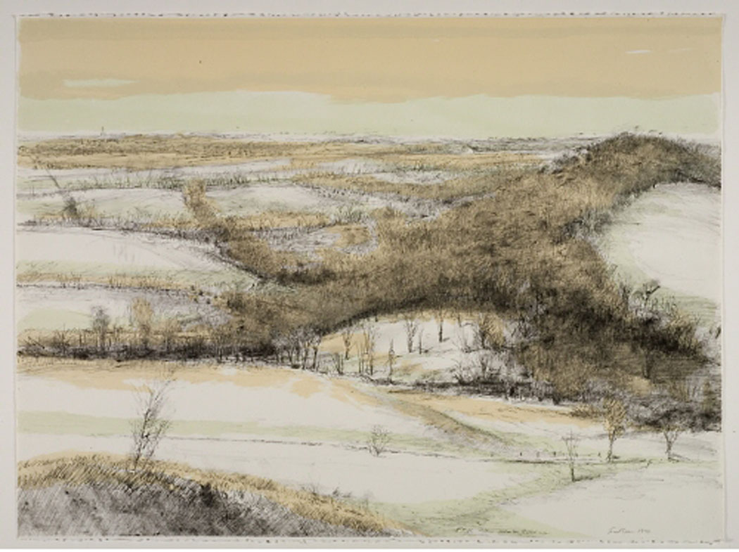 Robert Sudlow - Winter Baldwin, 1990 Medium: Lithograph Edition:  Papers: Rives BFK, White Paper Size: 22 1/2" x 30" Image Size: same