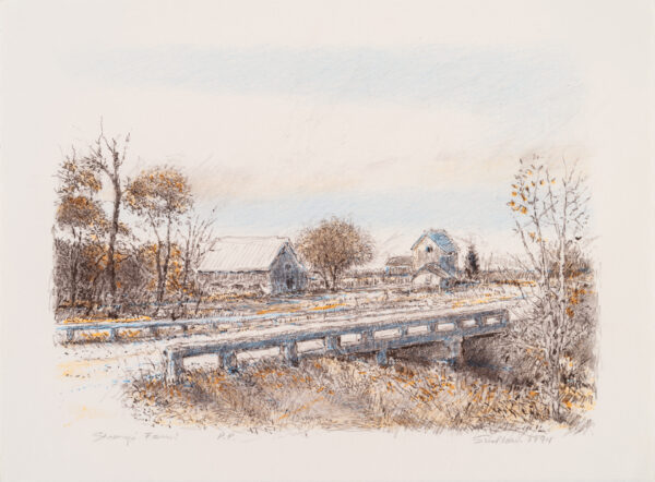 Robert Sudlow - Strong’s Farm, 1994 Medium: Lithograph Edition: 100 Paper: Rives BFK, White Paper Size: 11” x 15” Image Size: 9” x 12.5” (irregular)