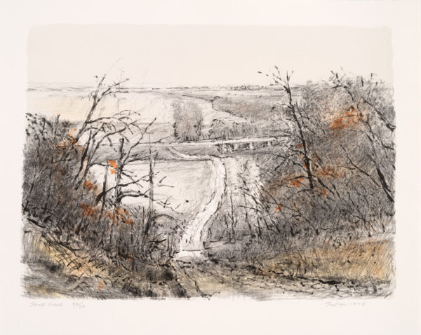 Robert Sudlow - Stull Creek, 1995 Medium: Lithograph Edition: 48 Paper: Rives BFK, White Paper Size: 14” x 17.5” Image Size: 11.5” x 5.5” (approximate/irregular)