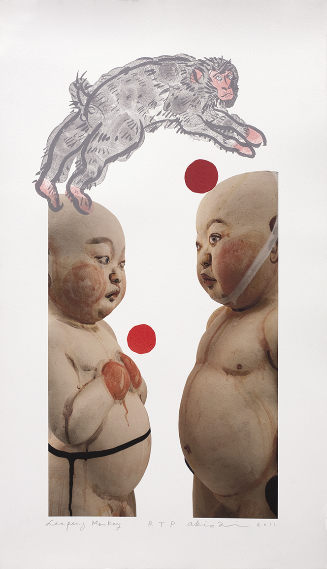 Akio Takamori - Leaping Monkey, 2011 Medium: Lithograph and Archival Pigment Print Edition: 40 Paper: Somerset Velvet Enhanced Paper Size: 22.25″ x 13.25″ Image Size: 18.75″ x 10″ (irregular)