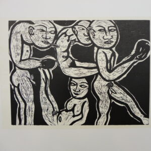 Akio Takamori - FUCK, 2017 Medium: Lithograph & Woodblock with Chine Collé Edition: 36 Base Paper: Rives BFK, White Chine Collé Paper: Unknown “Japanese” paper from antique book of chants/songs from Japanese “Noh” plays Base Paper Size: 17.5″ x 22.5″ Chine Collé Paper Size: 12.75” x 18.25” (made of 2 pages measuring 12.75” x 9.062” each) Woodblock Size: 15.875” x 11.937”