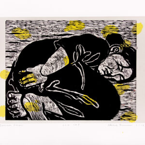 Akio Takamori - Summer Dream, 2012 Medium: Lithograph & Woodblock with Chine Collé Edition: 28 Base Paper: Rives BFK, White Chine Collé Paper: Unknown “Japanese” paper from antique book of chants/songs from Japanese “Noh” plays Base Paper Size: 17.5″ x 22.5″ Chine Collé Paper Size: 12.75” x 18.25” (made of 2 pages measuring 12.75” x 9.062” each) Woodblock Size: 15.875” x 11.937”