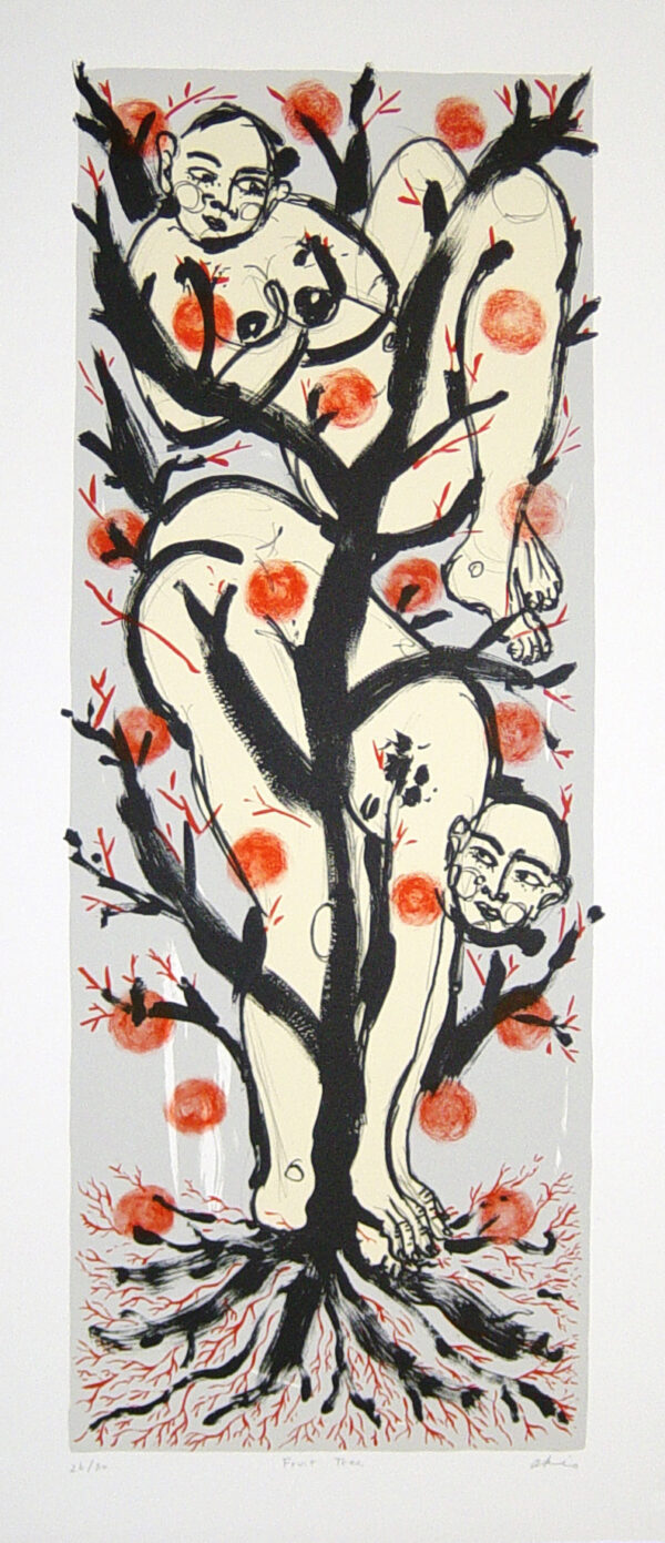 Akio Takamori - Fruit Tree, 1993 Medium: 4 Color Lithograph Edition: 30 Paper: Rives BFK, White Paper Size: 33.5″ x 15″ Image Size: 29.5″ x 11″