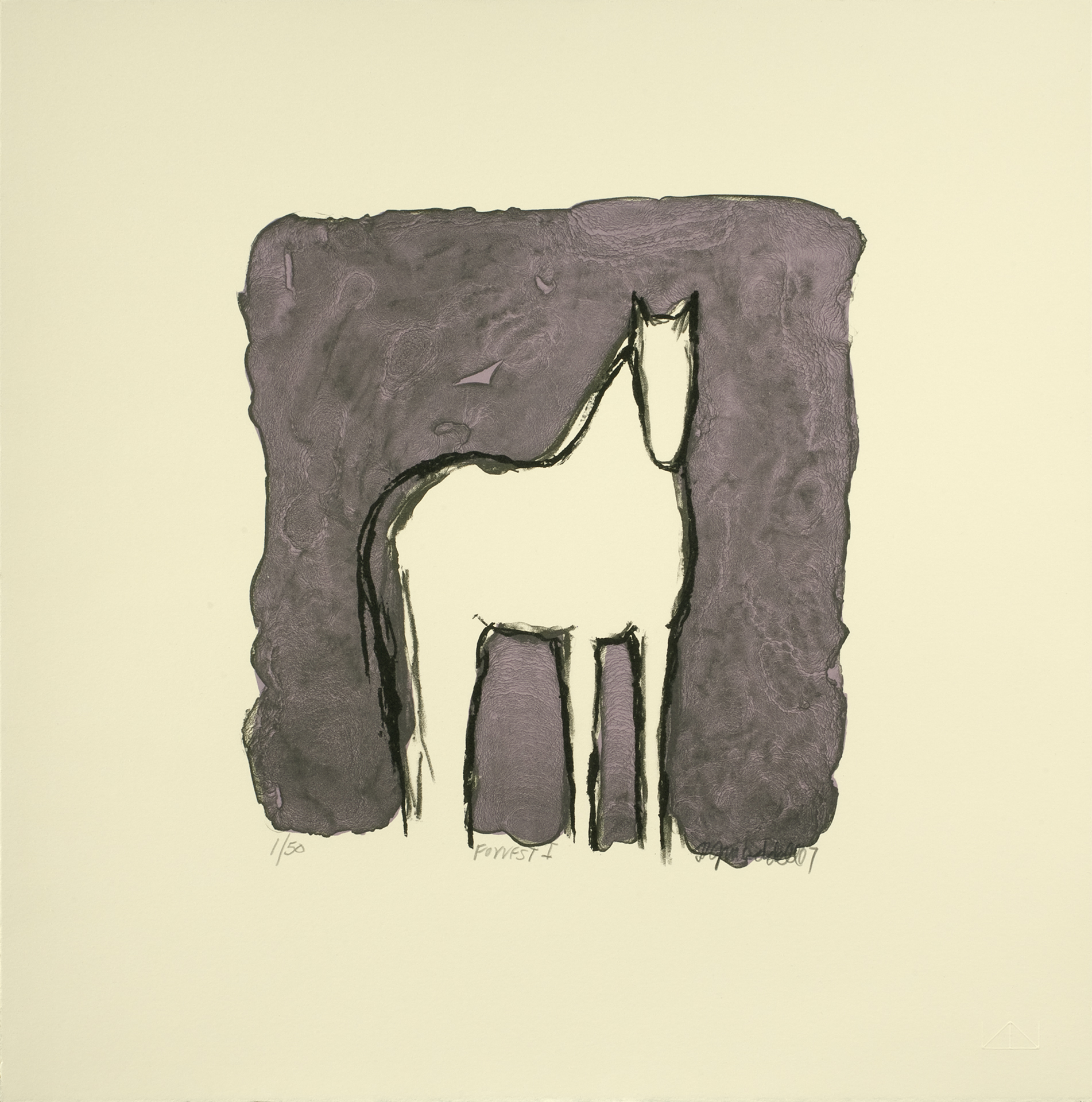 Theodore Waddell - Forrest I, 2007 Medium: Lithograph Edition: 50 Paper: Somerset, Antique Paper Size: 15.25″ x 15″ Image Size: 9″ x 8.5″ (irregular)