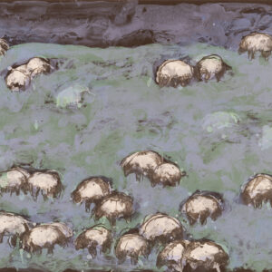 Theodore Waddell - Beaverhead Sheep I, 2008 Medium: Color Lithograph Edition: 20 Paper: Arches Cover, Black Paper Size: 22.25″ x 30″ Image Size: Same