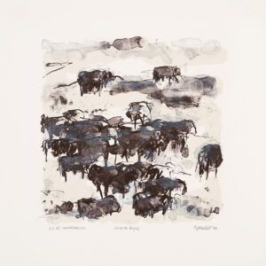 Theodore Waddell - Wichita Angus, 1994 Medium: 3 Color Lithograph Edition: 58 Paper: Rives BFK, White Paper Size: 15″ x 15.5″ Image Size: 10.5″ x 10.5″