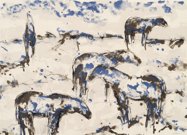 Theodore Waddell - Topeka Horses, 1994 Medium: 4 Color Lithograph Edition: 25 Paper: German Etching Paper Size: 31″ x 42.5″ Image Size: Same