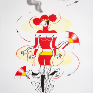 Patti Warashina - Fan Dance, 2017 Medium: 4 Color Lithograph Edition: 25 Paper: Rives BFK, White Paper Size: 26.5″ x 18.5″ Image Size: 24″ x 14″ (irregular)
